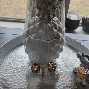 Threshold White and Gold Pineapple Cookie Jar And Salt And Pepper Shakers